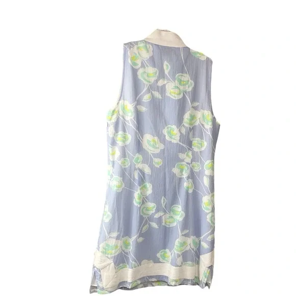 SAIL TO SABLE Classic Sleeveless Mini Tunic Dress Large Linen Blend Blue floral SAIL TO SABLE Classic Sleeveless Mini Tunic Dress Large Linen Blend Blue floral